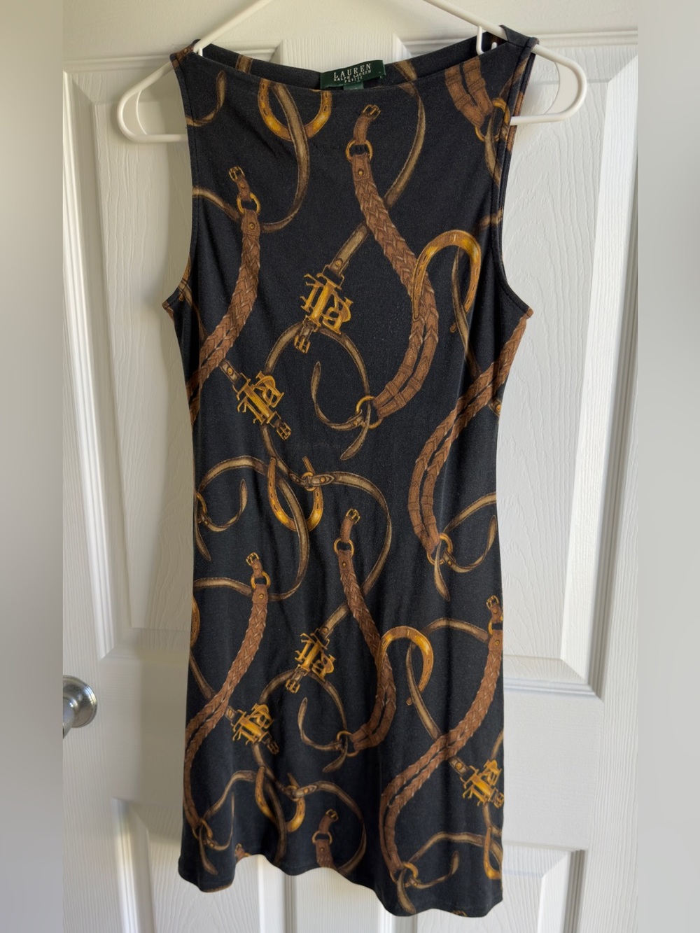 Lauren Ralph Lauren Equestrian Print knee-length Dress Black Silk Blend Sheath